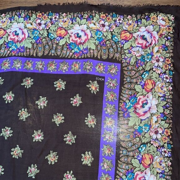 Echo very large multi colored floral scarf/wrap - Picture 3 of 11